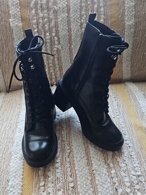 MIA Gordy Combat Black Lace-Up Chunky Heel Boots
